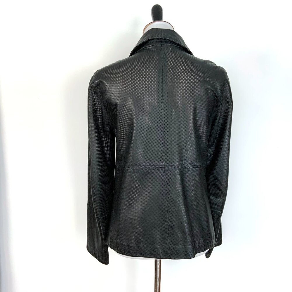 Vintage 90s Siena Collection Black Perforated Leather Jacket Sz M - Picture 6 of 16